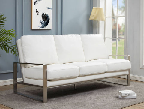 Jefferson 3-Seater Sofa Upholstered in Velvet/Leather with Gold/Silver Steel Base