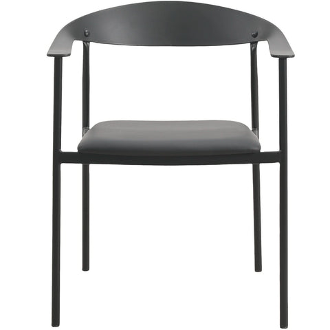 Kora Dining Chair Upholstered in Leather with Stainless Steel Frame and Legs