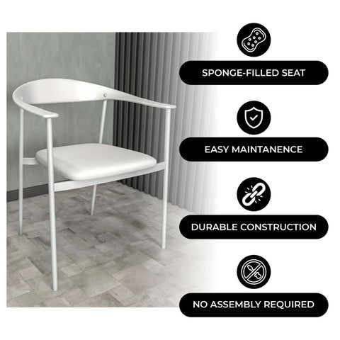 Kora Dining Chair Upholstered in Leather with Stainless Steel Frame and Legs