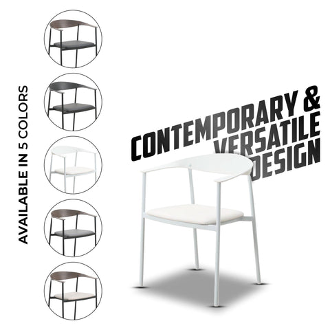 Kora Dining Chair Upholstered in Leather with Stainless Steel Frame and Legs