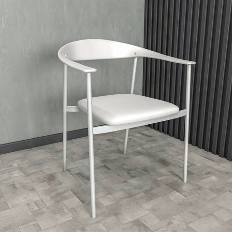 Kora Dining Chair Upholstered in Leather with Stainless Steel Frame and Legs