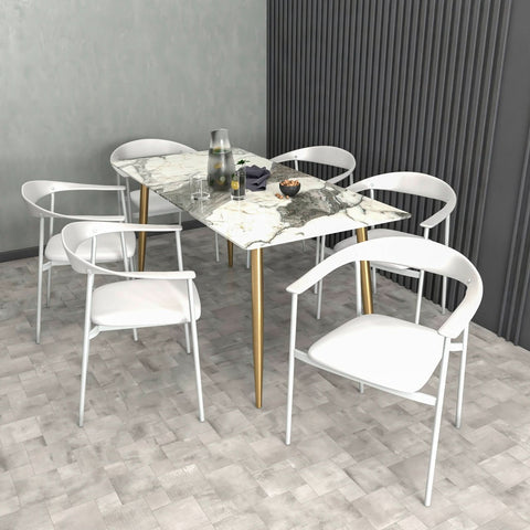 Kora Dining Chair Upholstered in Leather with Stainless Steel Frame and Legs