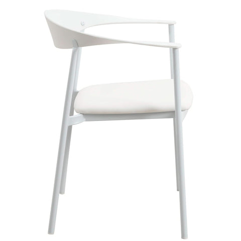Kora Dining Chair Upholstered in Leather with Stainless Steel Frame and Legs