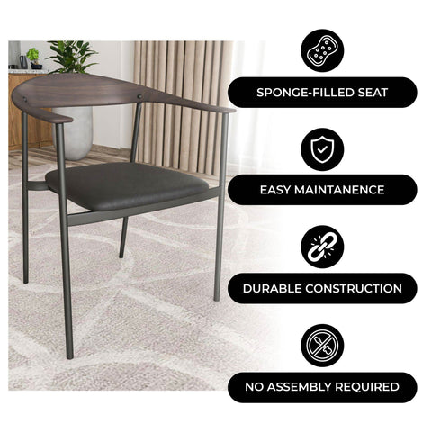 Kora Dining Chair Upholstered in Leather with Stainless Steel Frame and Legs
