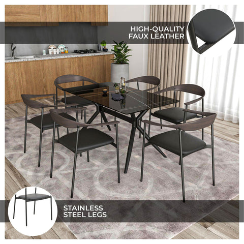 Kora Dining Chair Upholstered in Leather with Stainless Steel Frame and Legs