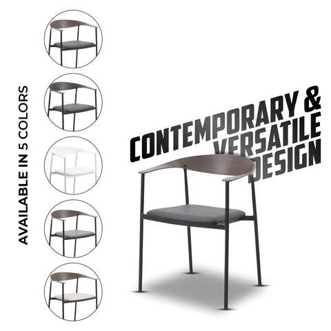 Kora Dining Chair Upholstered in Leather with Stainless Steel Frame and Legs