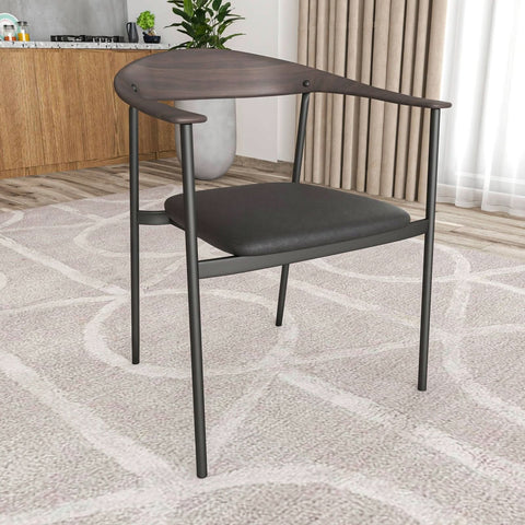 Kora Dining Chair Upholstered in Leather with Stainless Steel Frame and Legs