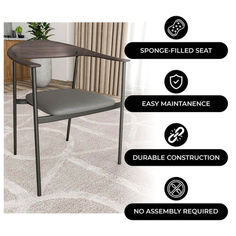Kora Dining Chair Upholstered in Leather with Stainless Steel Frame and Legs