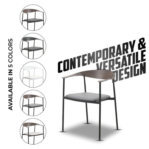 Kora Dining Chair Upholstered in Leather with Stainless Steel Frame and Legs