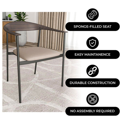 Kora Dining Chair Upholstered in Leather with Stainless Steel Frame and Legs