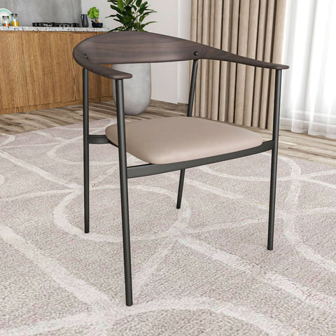 Kora Dining Chair Upholstered in Leather with Stainless Steel Frame and Legs