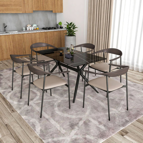 Kora Dining Chair Upholstered in Leather with Stainless Steel Frame and Legs