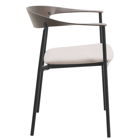 Kora Dining Chair Upholstered in Leather with Stainless Steel Frame and Legs