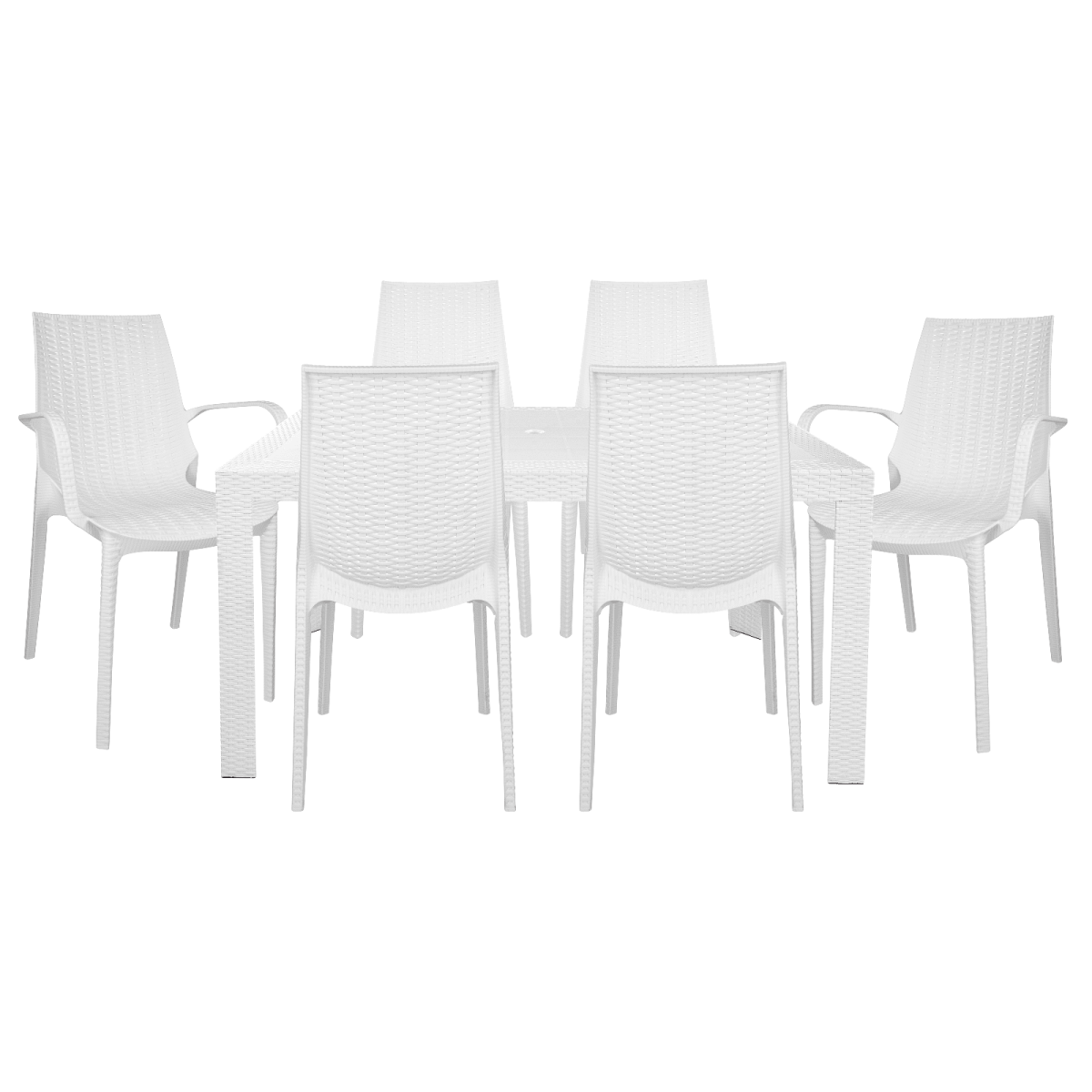 Kent Mid - Century 7 - Piece Outdoor Dining Set: 4 Side Chairs & 2 Armchairs