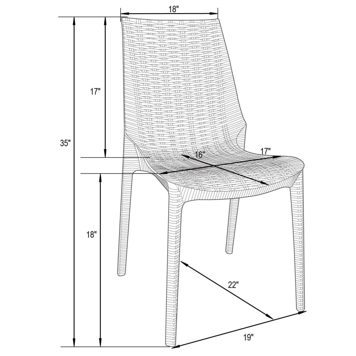 Kent Mid - Century 7 - Piece Outdoor Dining Set: 4 Side Chairs & 2 Armchairs