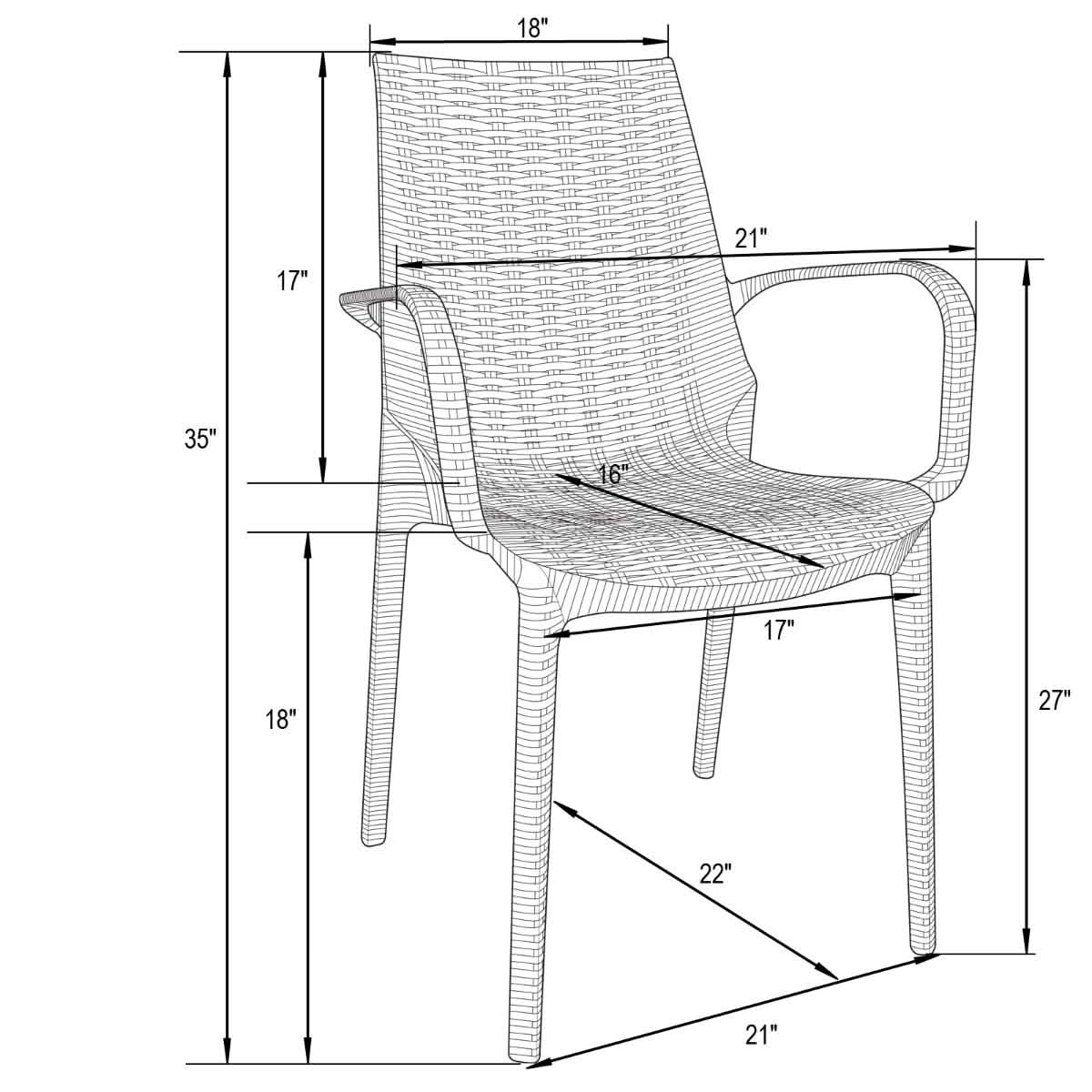 Kent Mid - Century 7 - Piece Outdoor Dining Set: 4 Side Chairs & 2 Armchairs