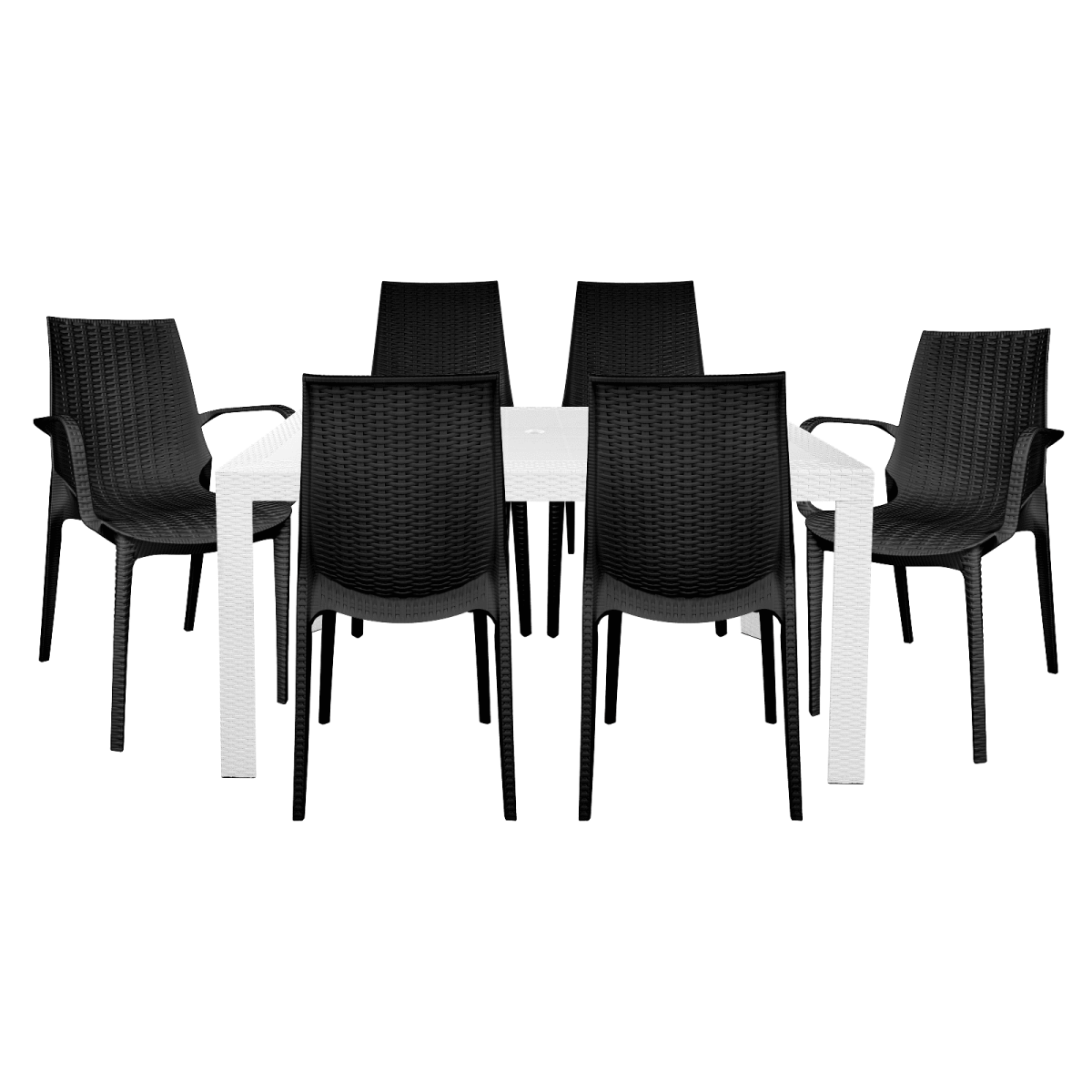Kent Mid - Century 7 - Piece Outdoor Dining Set: 4 Side Chairs & 2 Armchairs