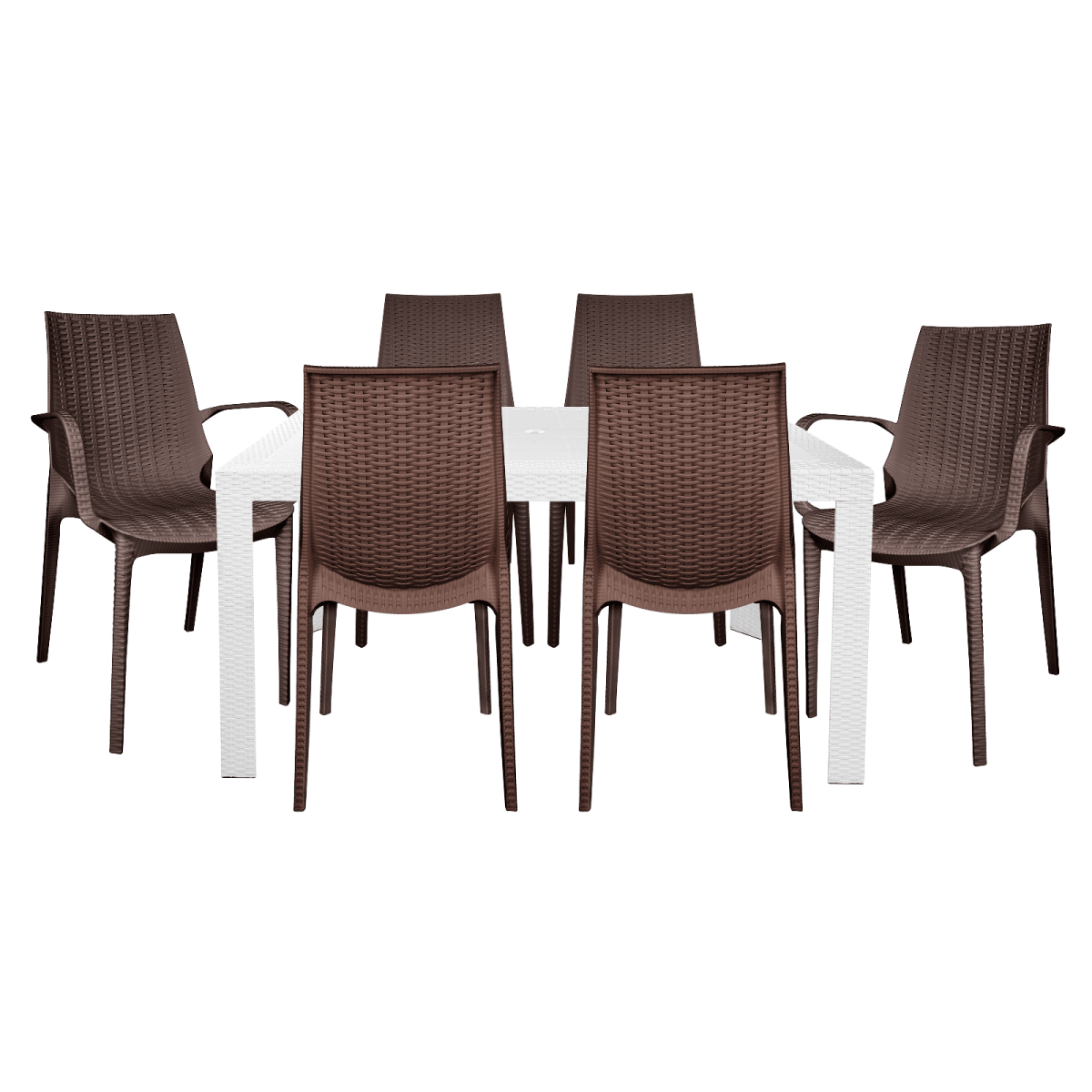 Kent Mid - Century 7 - Piece Outdoor Dining Set: 4 Side Chairs & 2 Armchairs