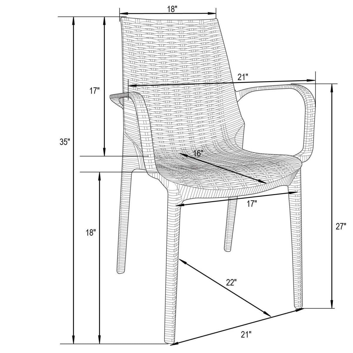 Kent Modern Indoor Outdoor Patio Stackable Dining Arm Chair
