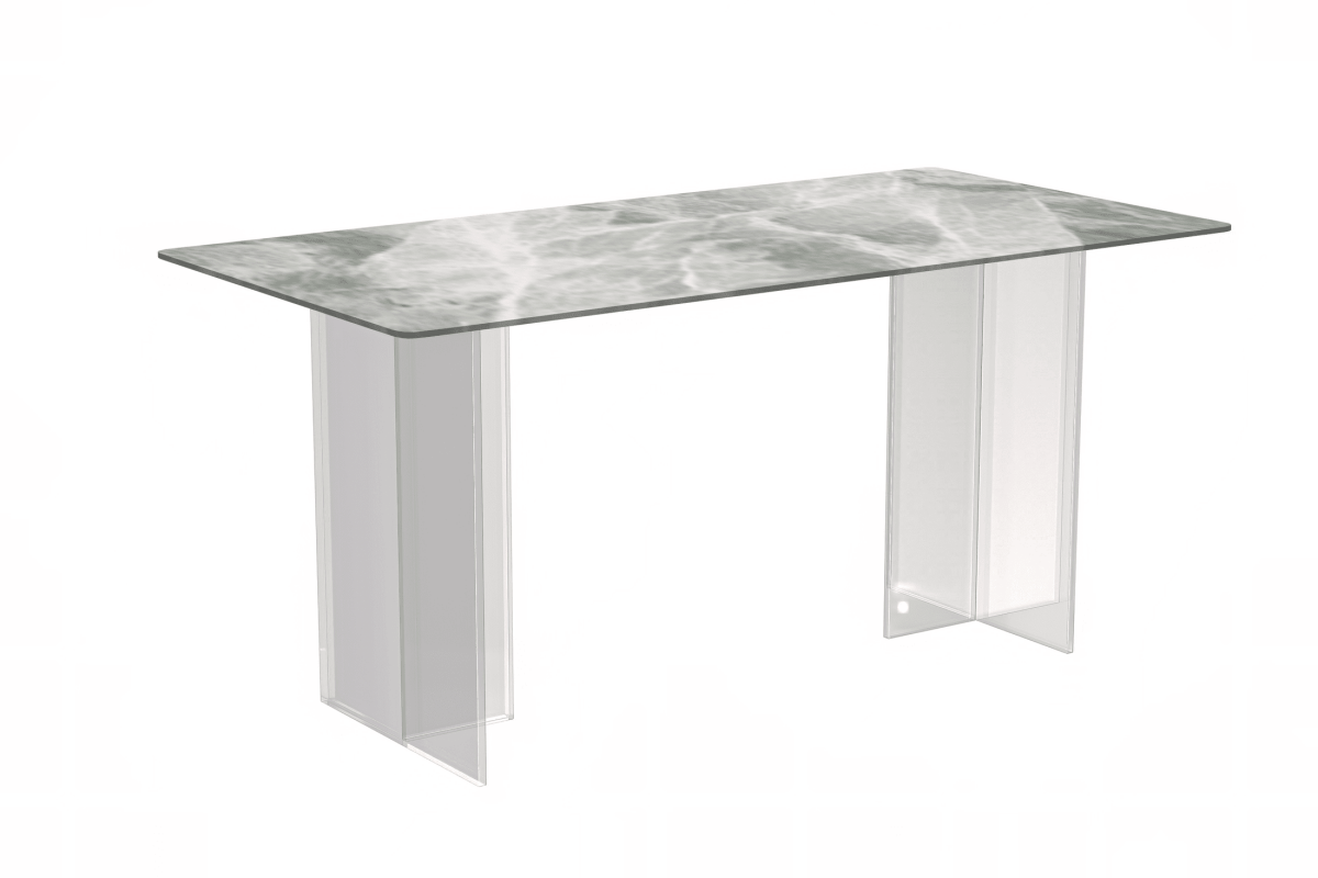 Kova Rectangular Dining Table with Sintered Stone/Glass Top and Acrylic Base Legs