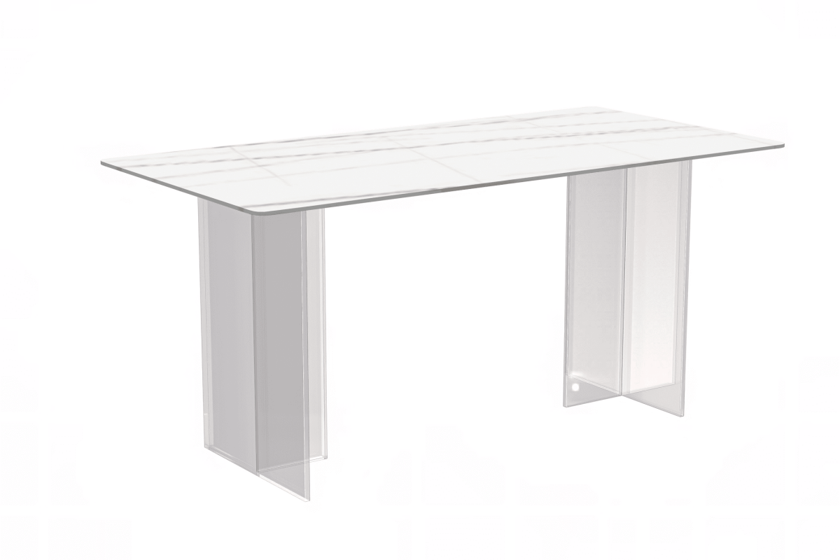 Kova Rectangular Dining Table with Sintered Stone/Glass Top and Acrylic Base Legs