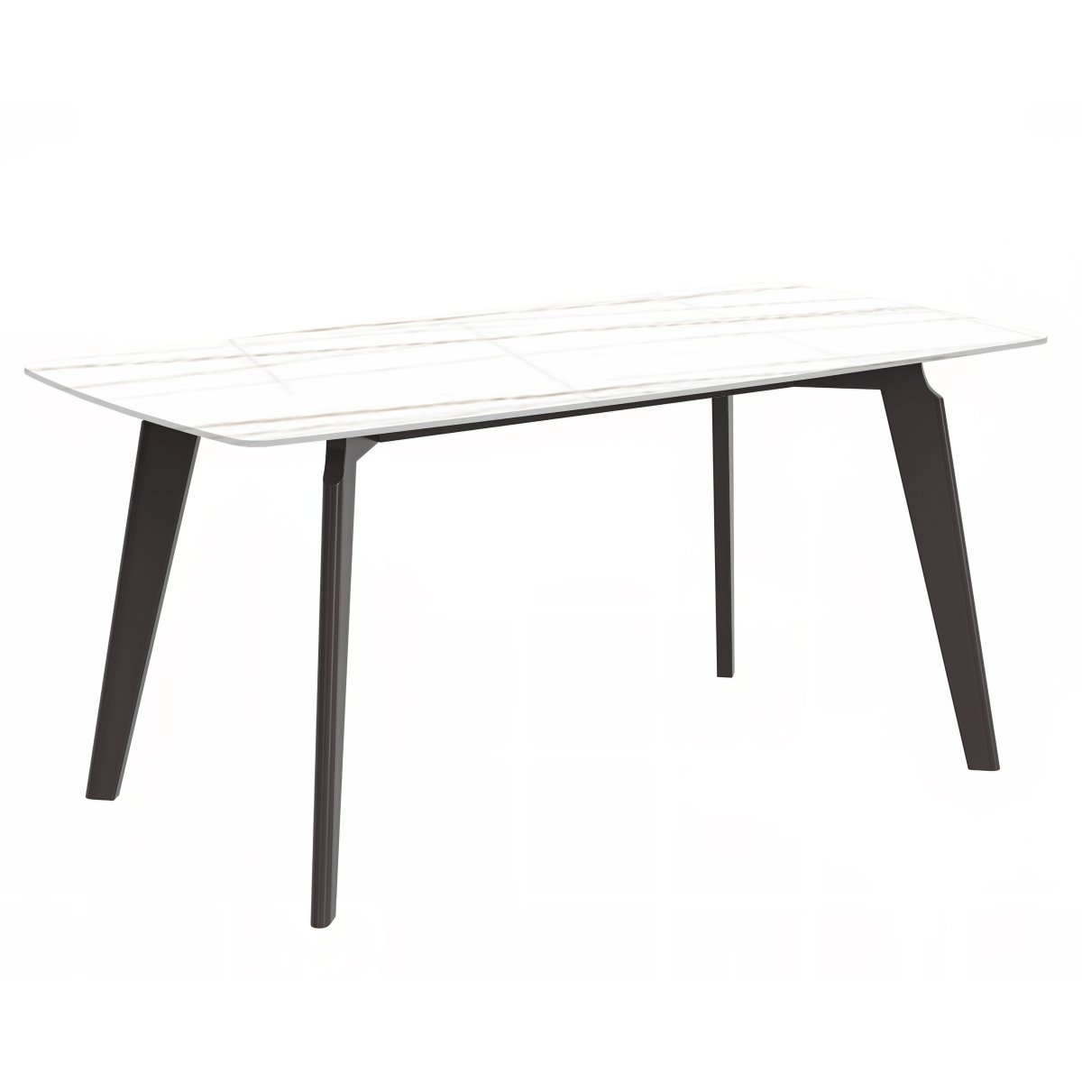 Krevor Modern Dining Table with Rectangular Stone/Glass Wide Tabletop with Black Steel Legs