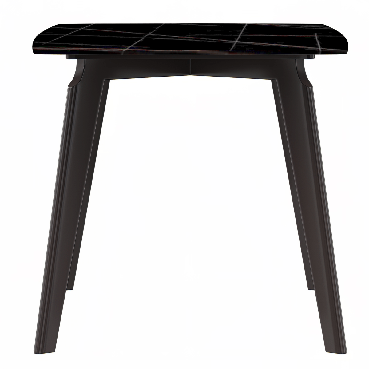 Krevor Modern Dining Table with Rectangular Stone/Glass Wide Tabletop with Black Steel Legs