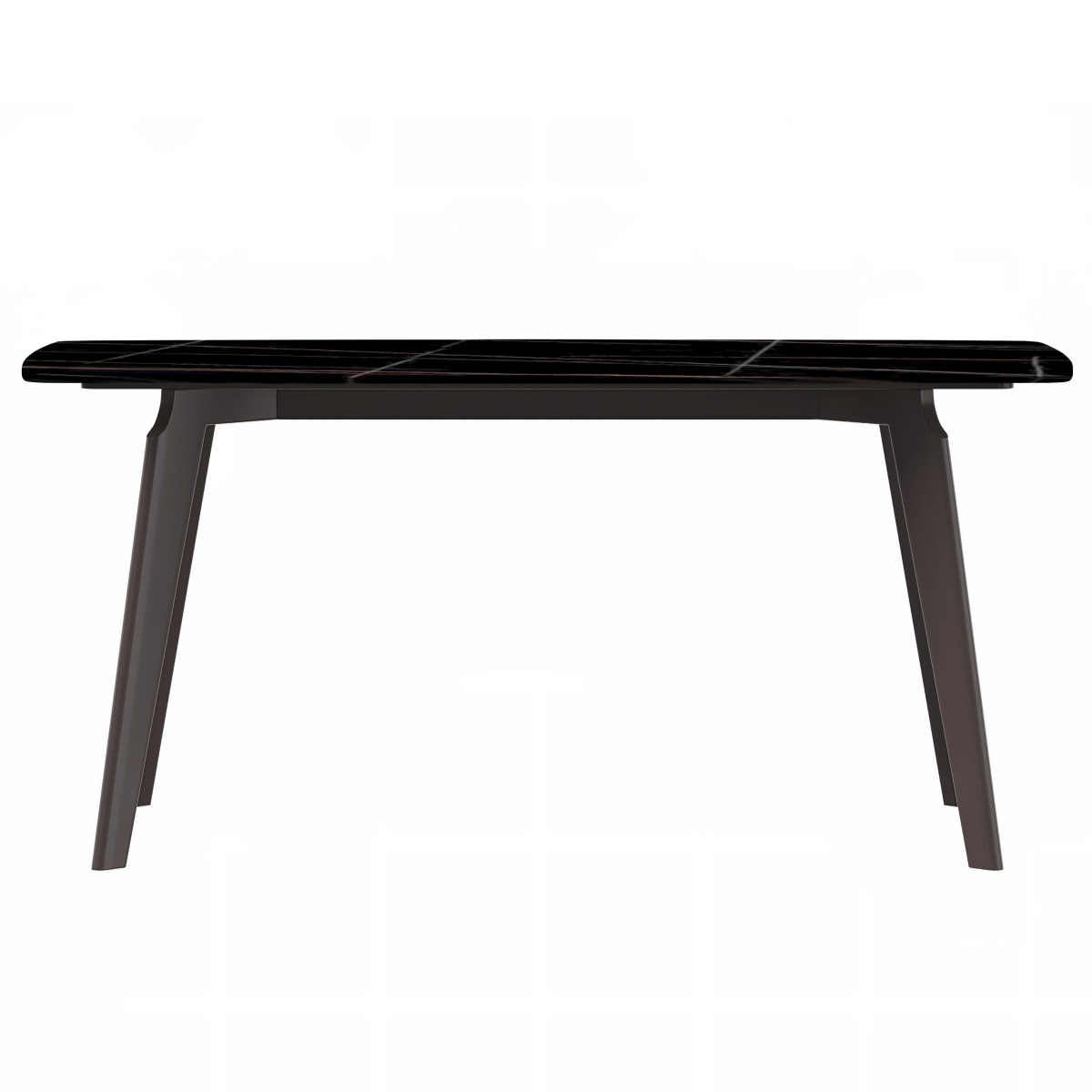 Krevor Modern Dining Table with Rectangular Stone/Glass Wide Tabletop with Black Steel Legs