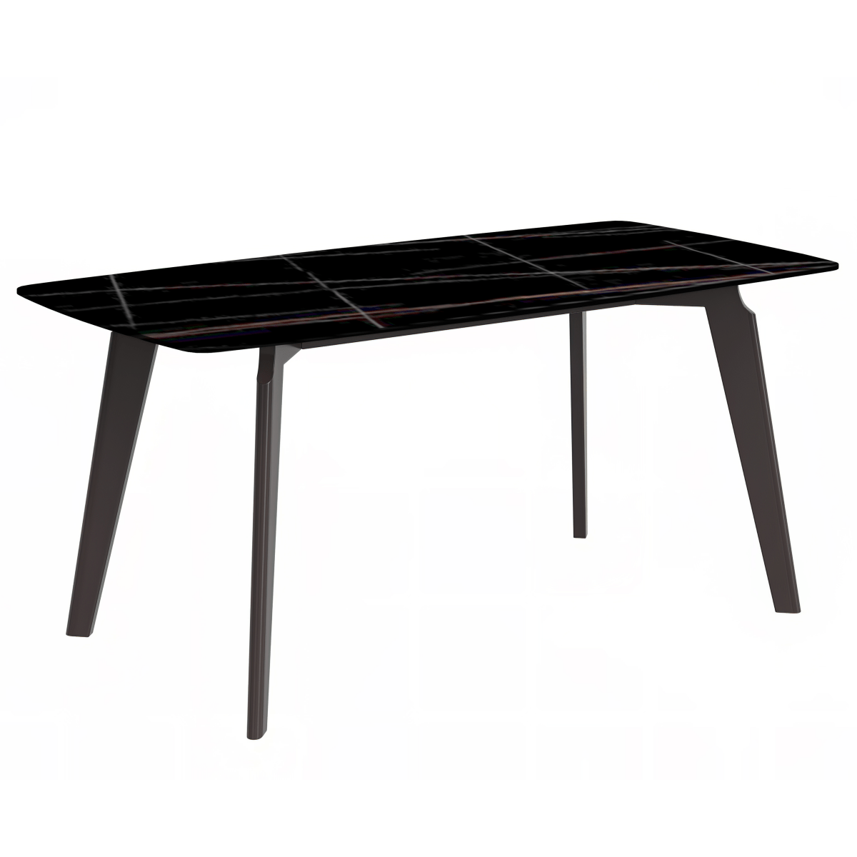 Krevor Modern Dining Table with Rectangular Stone/Glass Wide Tabletop with Black Steel Legs