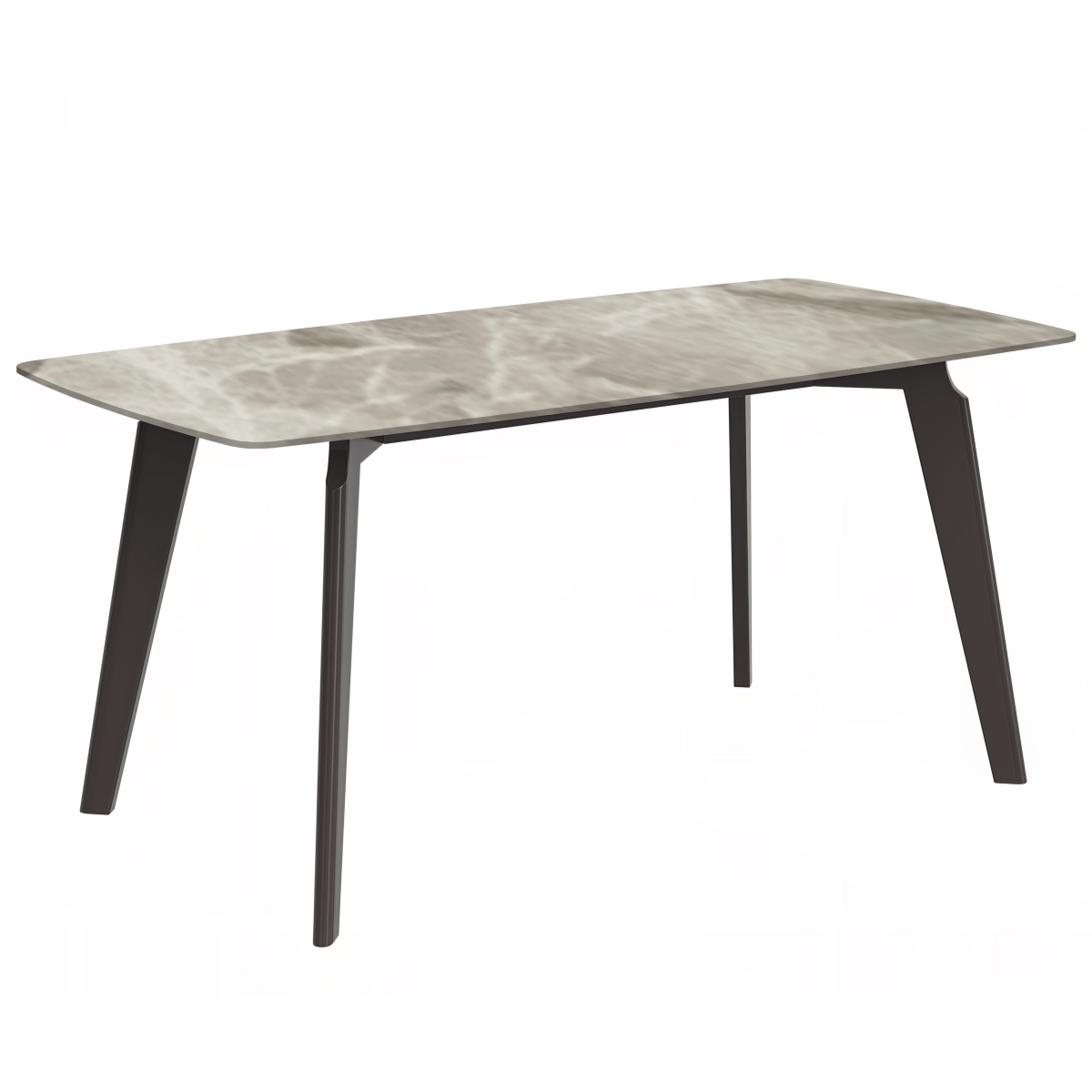 Krevor Modern Dining Table with Rectangular Stone/Glass Wide Tabletop with Black Steel Legs