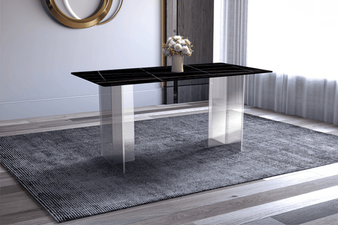 Kova Rectangular Dining Table with Sintered Stone/Glass Top and Acrylic Base Legs