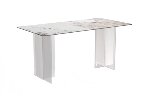 Kova Rectangular Dining Table with Sintered Stone/Glass Top and Acrylic Base Legs