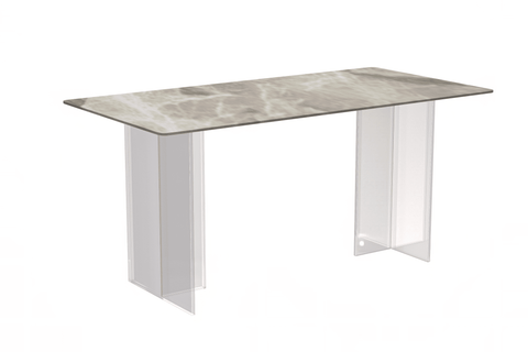 Kova Rectangular Dining Table with Sintered Stone/Glass Top and Acrylic Base Legs