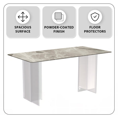 Kova Rectangular Dining Table with Sintered Stone/Glass Top and Acrylic Base Legs