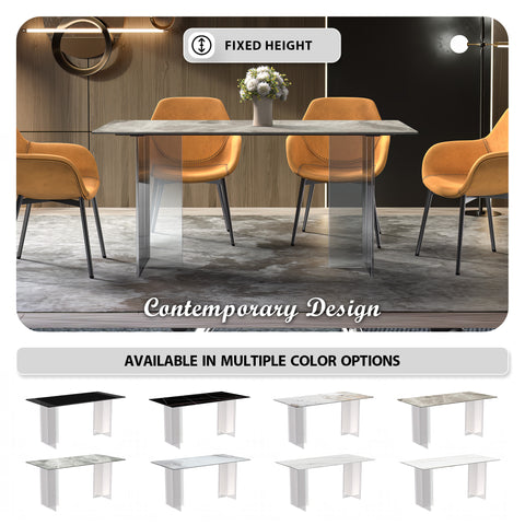 Kova Rectangular Dining Table with Sintered Stone/Glass Top and Acrylic Base Legs