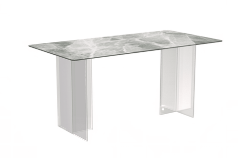 Kova Rectangular Dining Table with Sintered Stone/Glass Top and Acrylic Base Legs