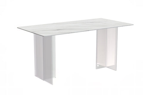 Kova Rectangular Dining Table with Sintered Stone/Glass Top and Acrylic Base Legs