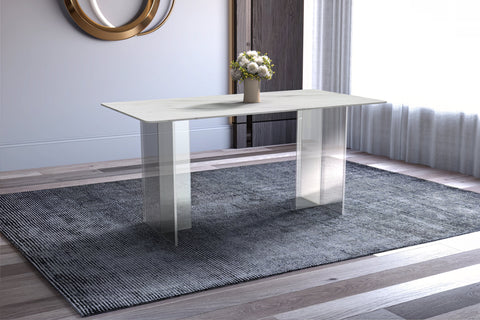 Kova Rectangular Dining Table with Sintered Stone/Glass Top and Acrylic Base Legs
