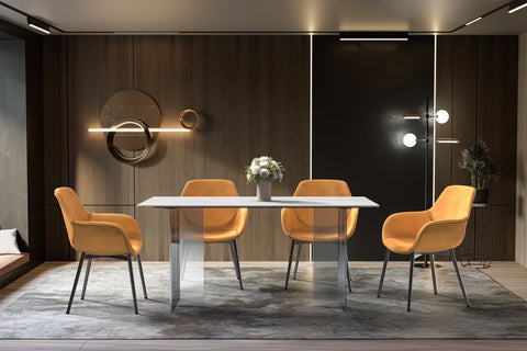 Kova Rectangular Dining Table with Sintered Stone/Glass Top and Acrylic Base Legs