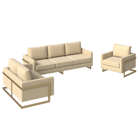 Lincoln 3-Piece Sofa Set Upholstered in Leather/Velvet Accent Chair with Gold Stainless Steel Frame