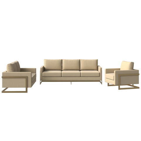 Lincoln 3-Piece Sofa Set Upholstered in Leather/Velvet Accent Chair with Gold Stainless Steel Frame