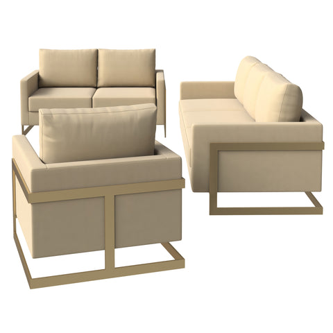 Lincoln 3-Piece Sofa Set Upholstered in Leather/Velvet Accent Chair with Gold Stainless Steel Frame
