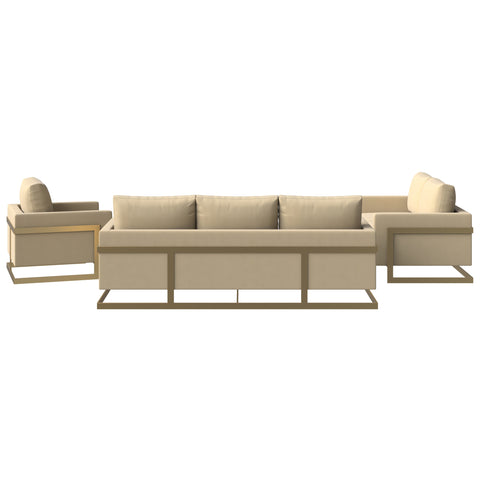 Lincoln 3-Piece Sofa Set Upholstered in Leather/Velvet Accent Chair with Gold Stainless Steel Frame