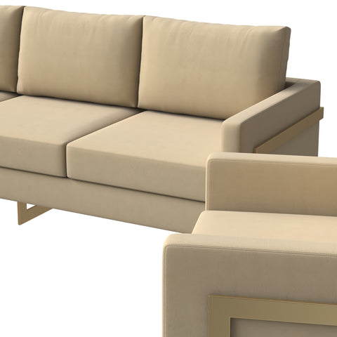 Lincoln 3-Piece Sofa Set Upholstered in Leather/Velvet Accent Chair with Gold Stainless Steel Frame