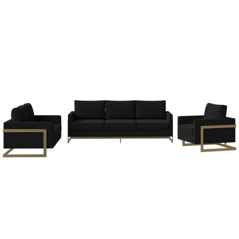 Lincoln 3-Piece Sofa Set Upholstered in Leather/Velvet Accent Chair with Gold Stainless Steel Frame