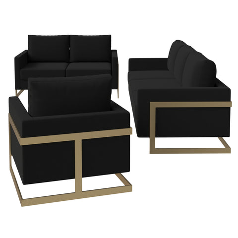 Lincoln 3-Piece Sofa Set Upholstered in Leather/Velvet Accent Chair with Gold Stainless Steel Frame