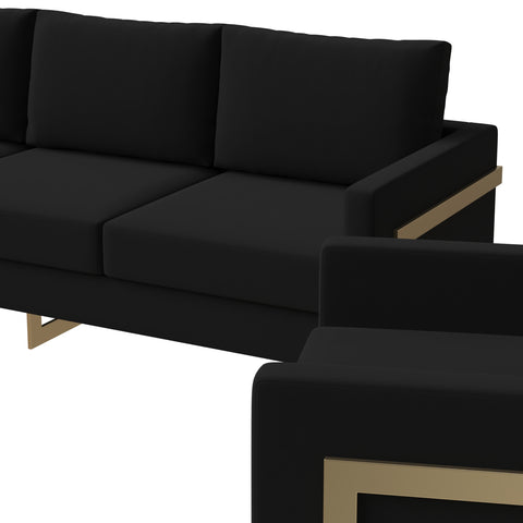 Lincoln 3-Piece Sofa Set Upholstered in Leather/Velvet Accent Chair with Gold Stainless Steel Frame