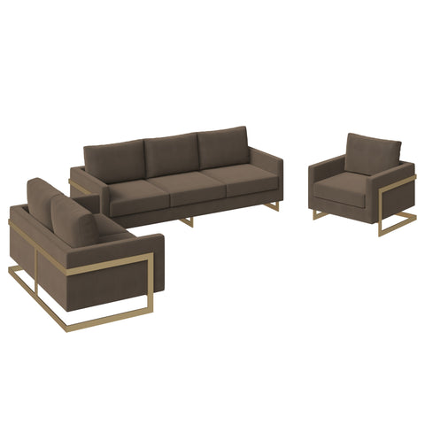 Lincoln 3-Piece Sofa Set Upholstered in Leather/Velvet Accent Chair with Gold Stainless Steel Frame