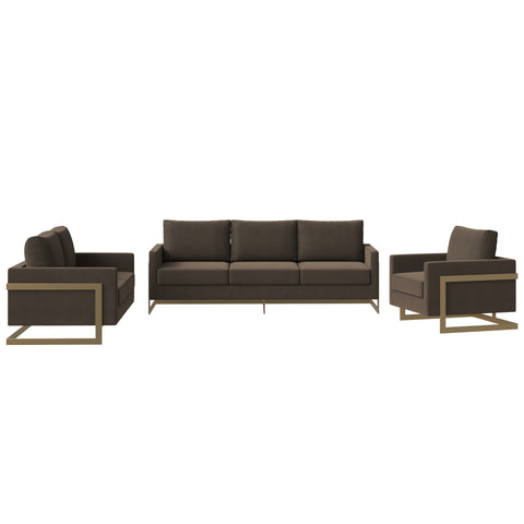 Lincoln 3-Piece Sofa Set Upholstered in Leather/Velvet Accent Chair with Gold Stainless Steel Frame