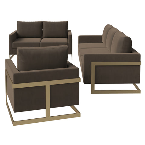 Lincoln 3-Piece Sofa Set Upholstered in Leather/Velvet Accent Chair with Gold Stainless Steel Frame